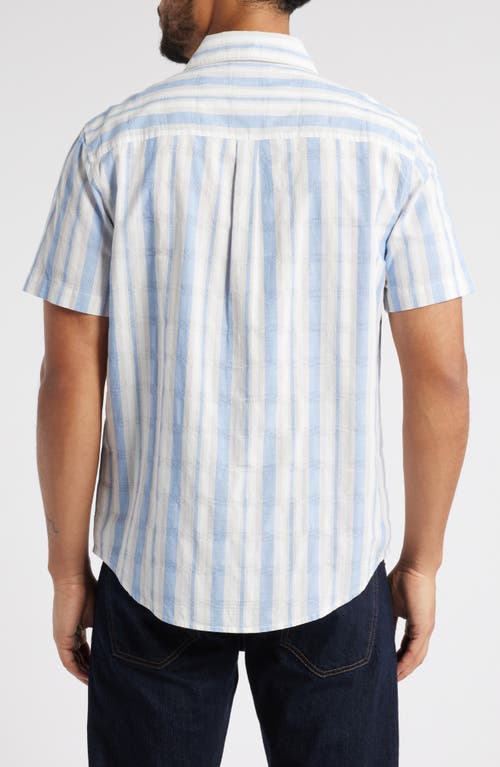 Ag Aiden Stripe Short Sleeve Button-up Shirt In Blue/taupe Stripe