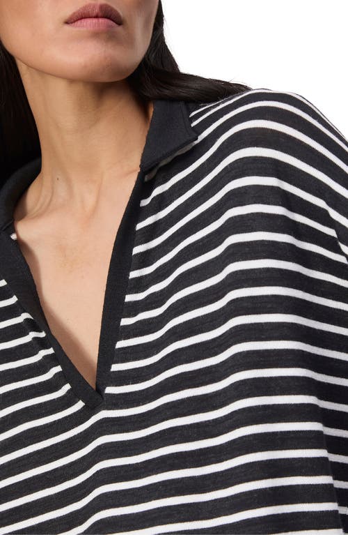 Rag & Bone The Knit Stripe Polo V Neck Blackwht In Animal Print