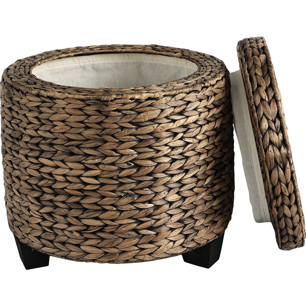 Happimess Addie 17.72" Modern Coastal Handwoven Water Hyacinth Storage Ottoman With Lid