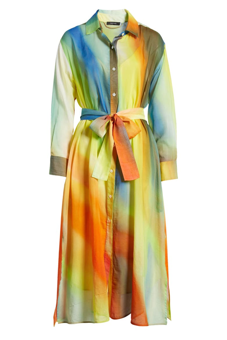 Boracay Rainbow Long Sleeve Cotton & Silk Shirtdress, Alternate, color, BRIGHT YELLOW MULTI