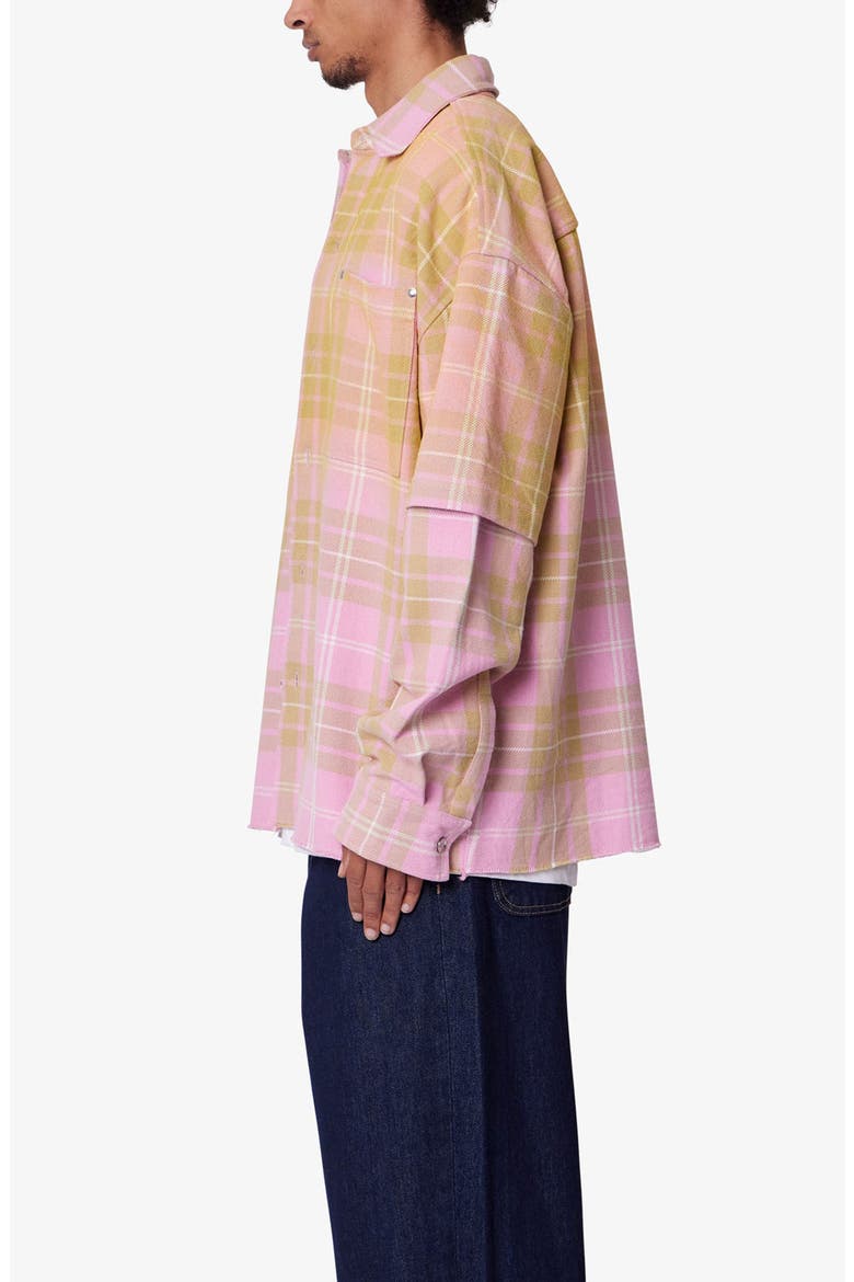 Dip Fade Flannel Button-Up Shirt, Alternate, color, PINK