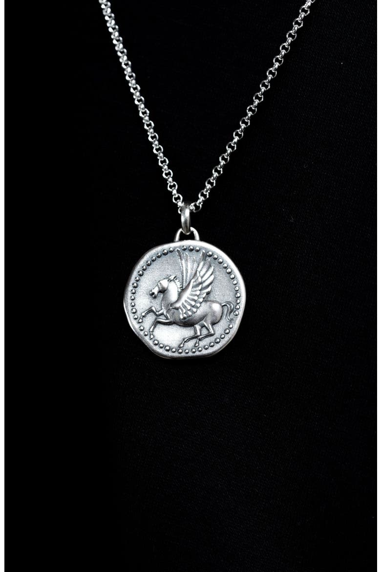 Men's 'Overcome and Thrive' Pegasus Talisman Necklace, Alternate, color, Sterling Silver