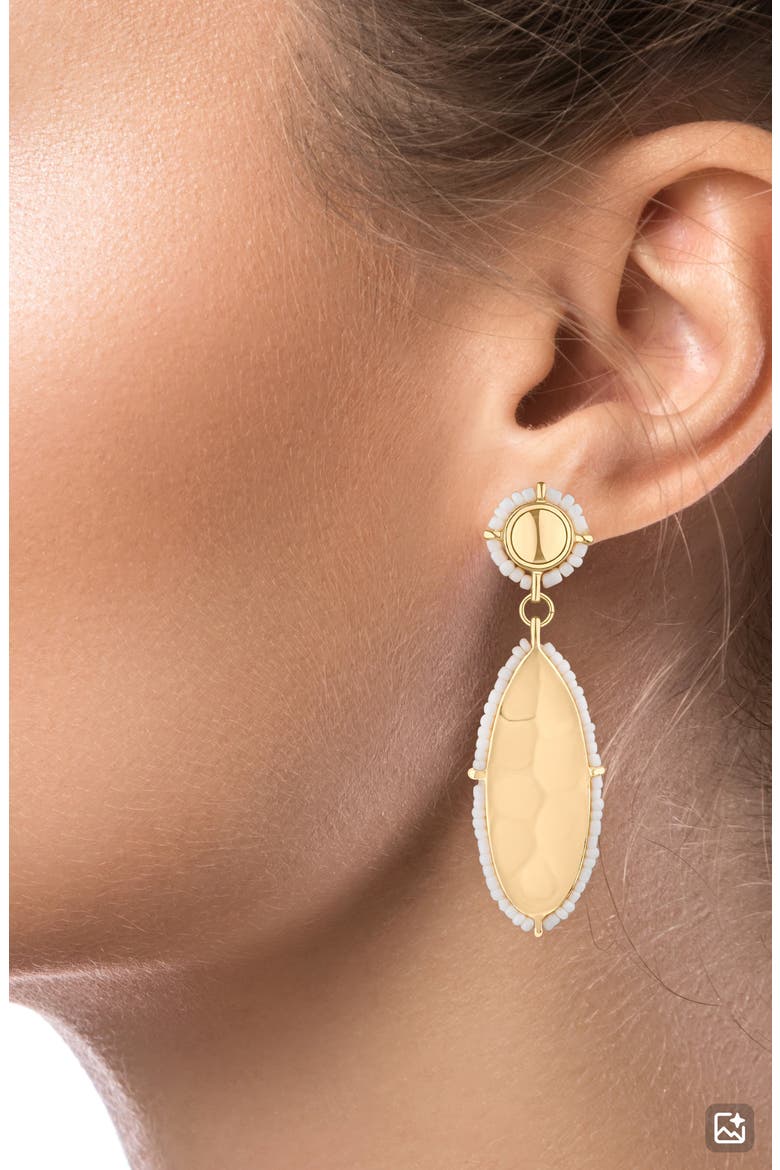 Beaded Trim Drop Earrings (Nordstrom Exclusive), Alternate, color, WHITE/ GOLD