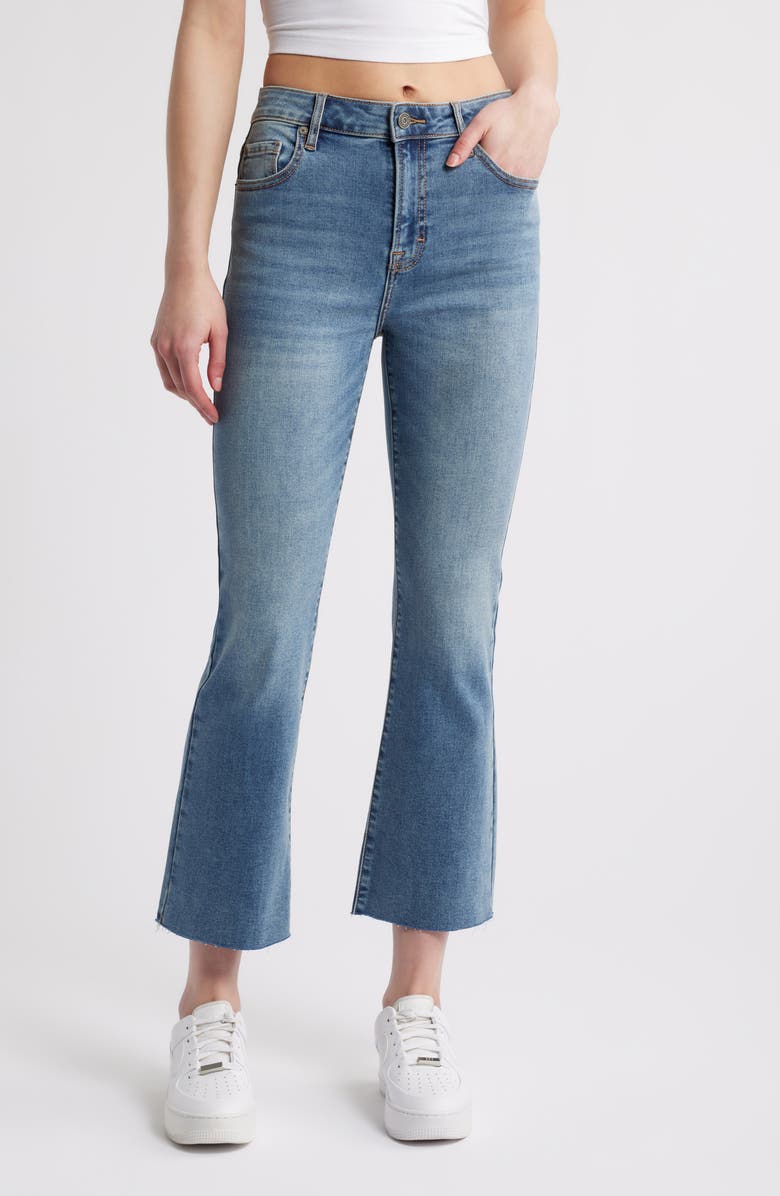 HIDDEN JEANS Raw Hem High Waist Crop Flare Jeans, Main, color, Medium Wash