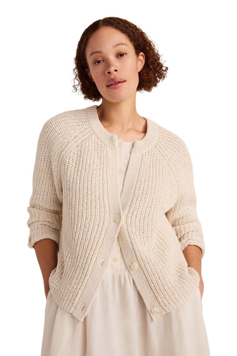 Cotton Tape Yarn V-Neck Cardigan, Main, color, Muslin