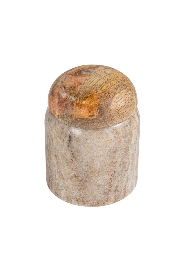Unique Marble and Mango Wood Pinch Pot Canister with Lid, Natural, Main, color, Natural