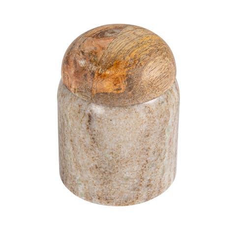 Unique Marble and Mango Wood Pinch Pot Canister with Lid, Natural