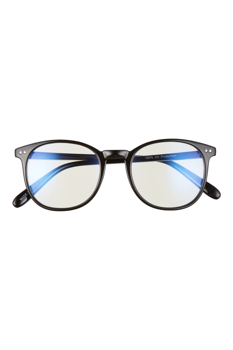 49mm Round Blue Light Blocking Glasses, Main, color, BLACK