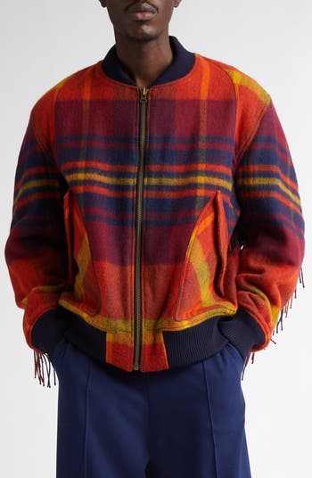 Nicholas Daley Blanket Plaid Wool & Mohair Bomber Jacket | Nordstrom