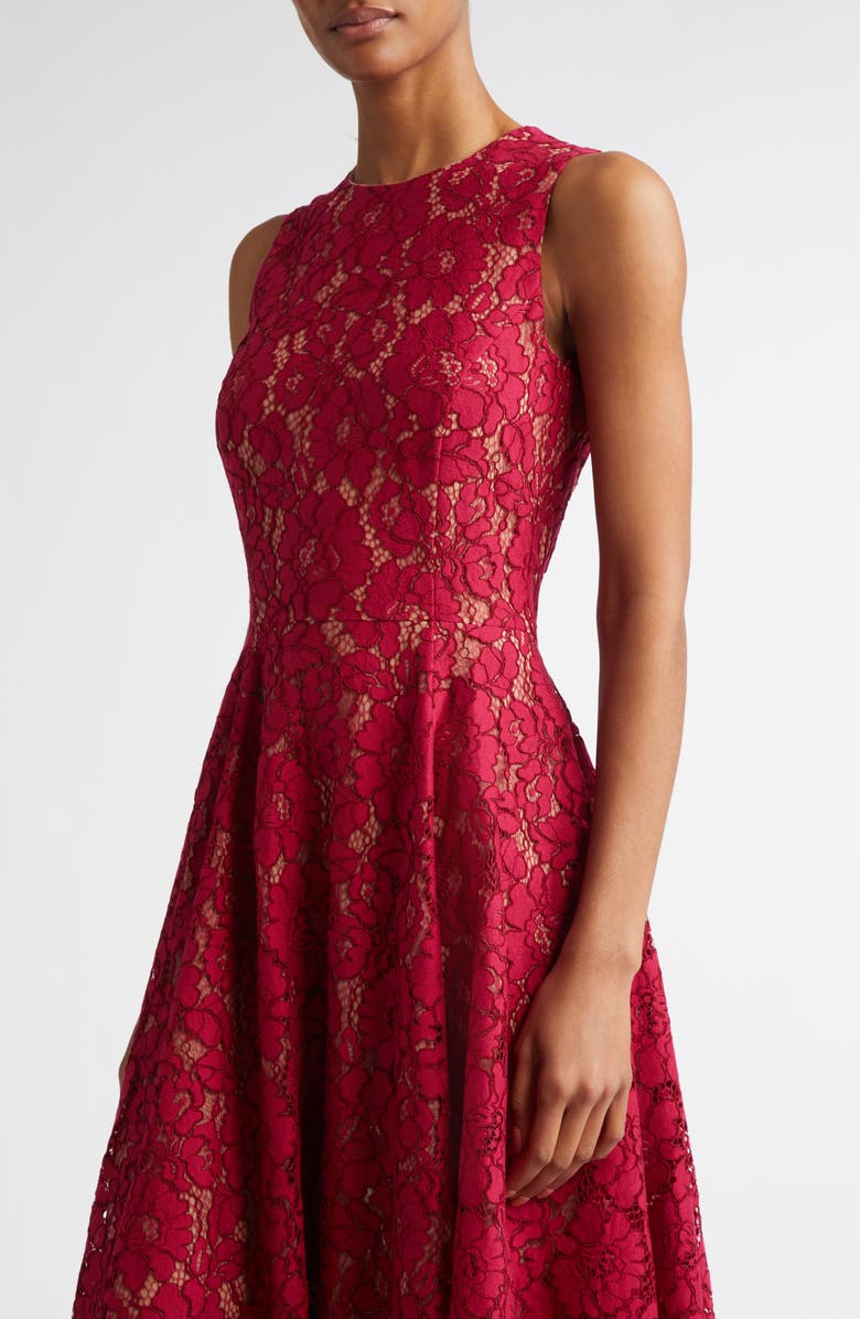 Michael Kors Collection Floral Lace Sleeveless Fit & Flare Midi Dress, Alternate, color, Raspberry