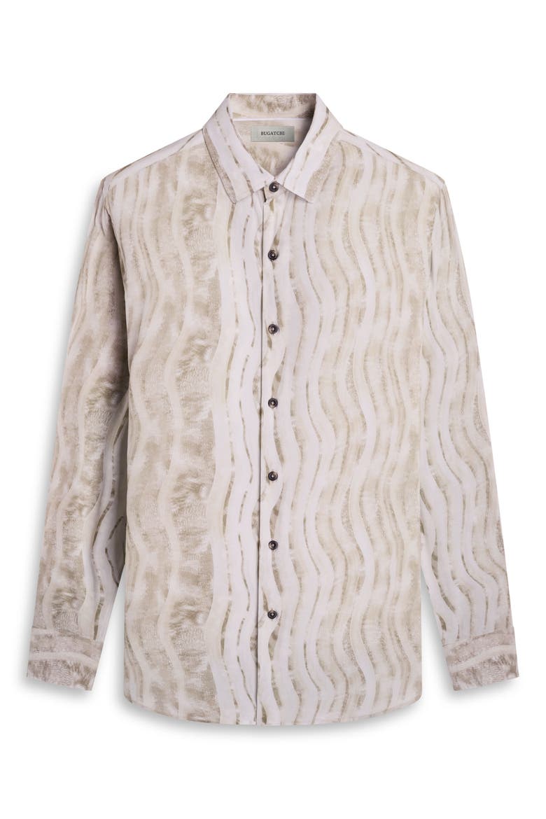 Julian Shaped Fit Wave Print Button-Up Shirt, Alternate, color, ALMOND