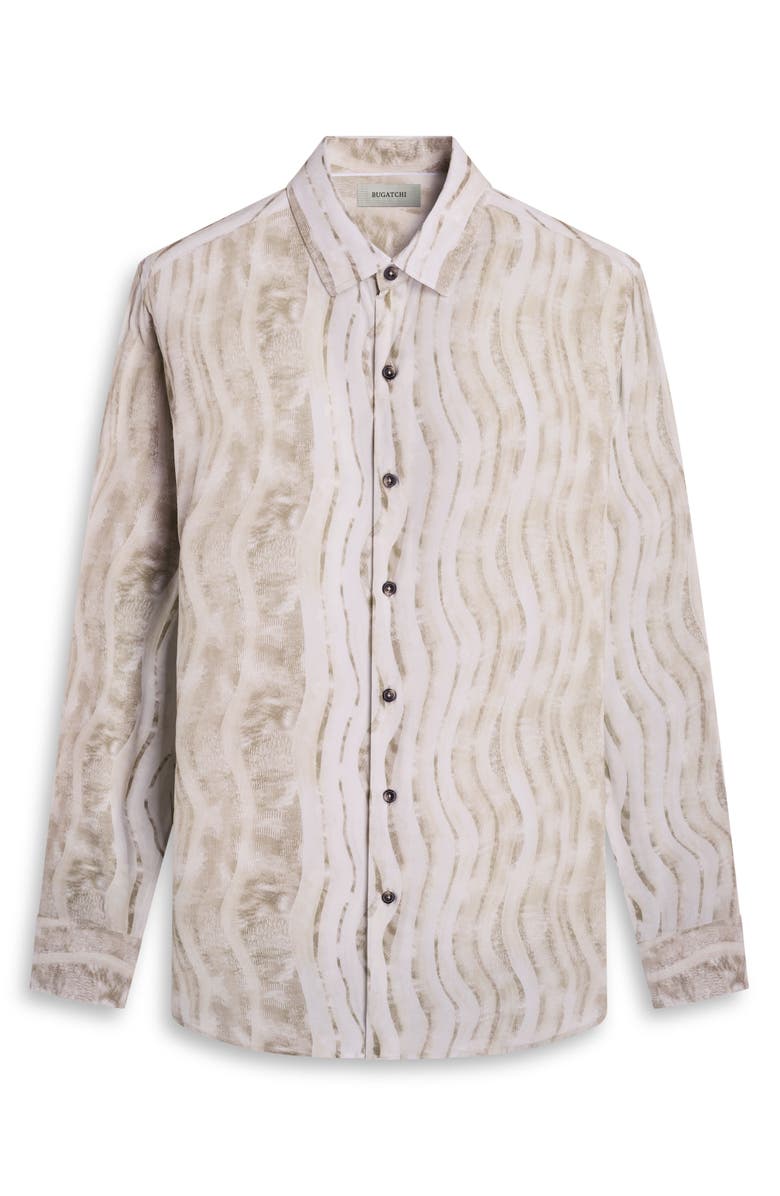 Bugatchi Julian Shaped Fit Wave Print Button-Up Shirt, Alternate, color, Almond
