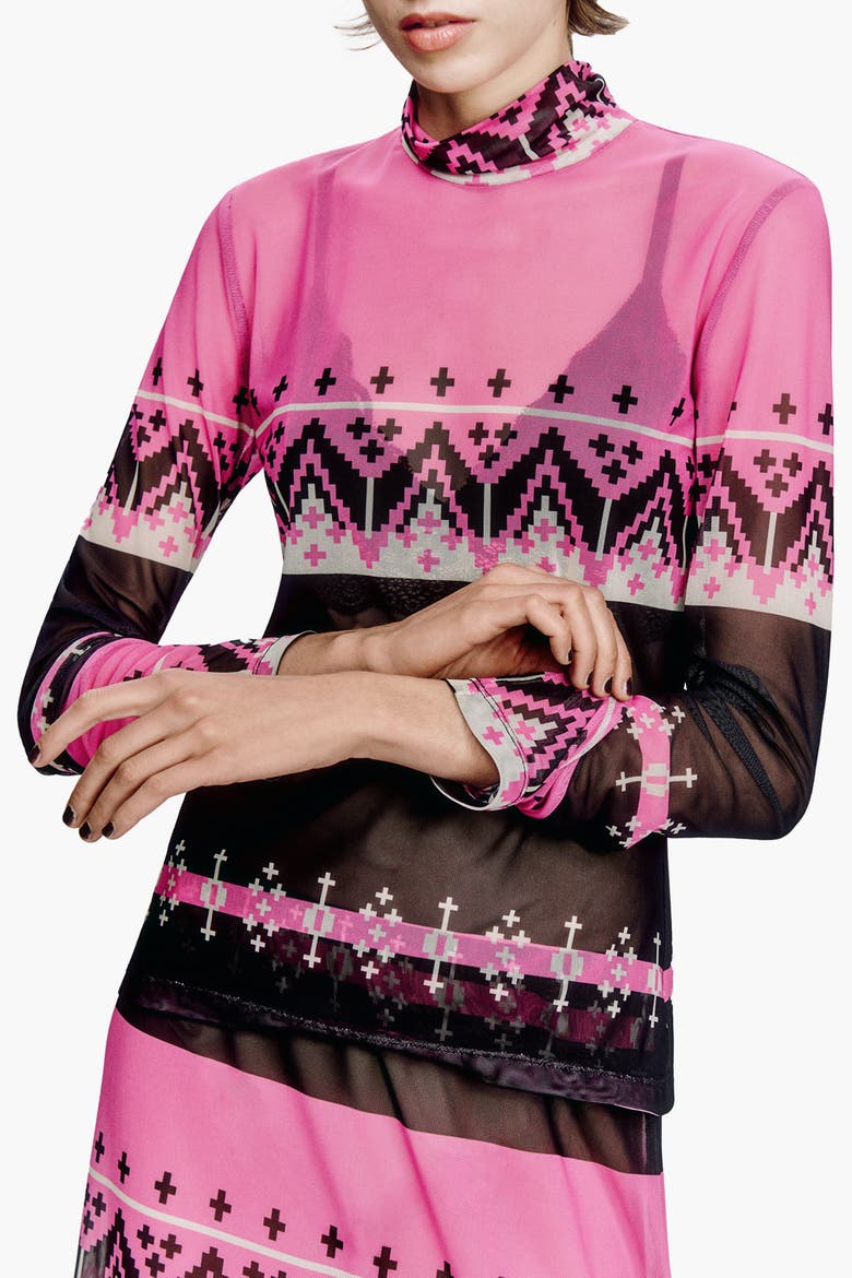 Fair Isle Mesh Turtleneck, Alternate, color, Azalea Multi