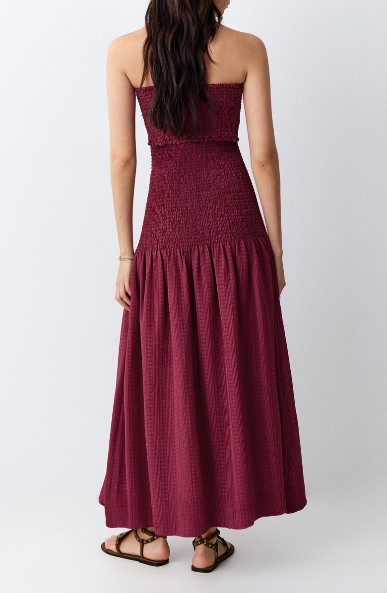 MANGO TEEN Smocked Strapless Maxi Dress, Alternate, color, Maroon