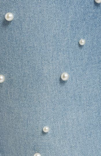High Waist Faux Pearl Flare Leg Jeans