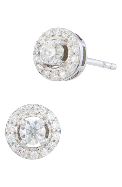 Sterling Silver Moissanite Halo Stud Earrings