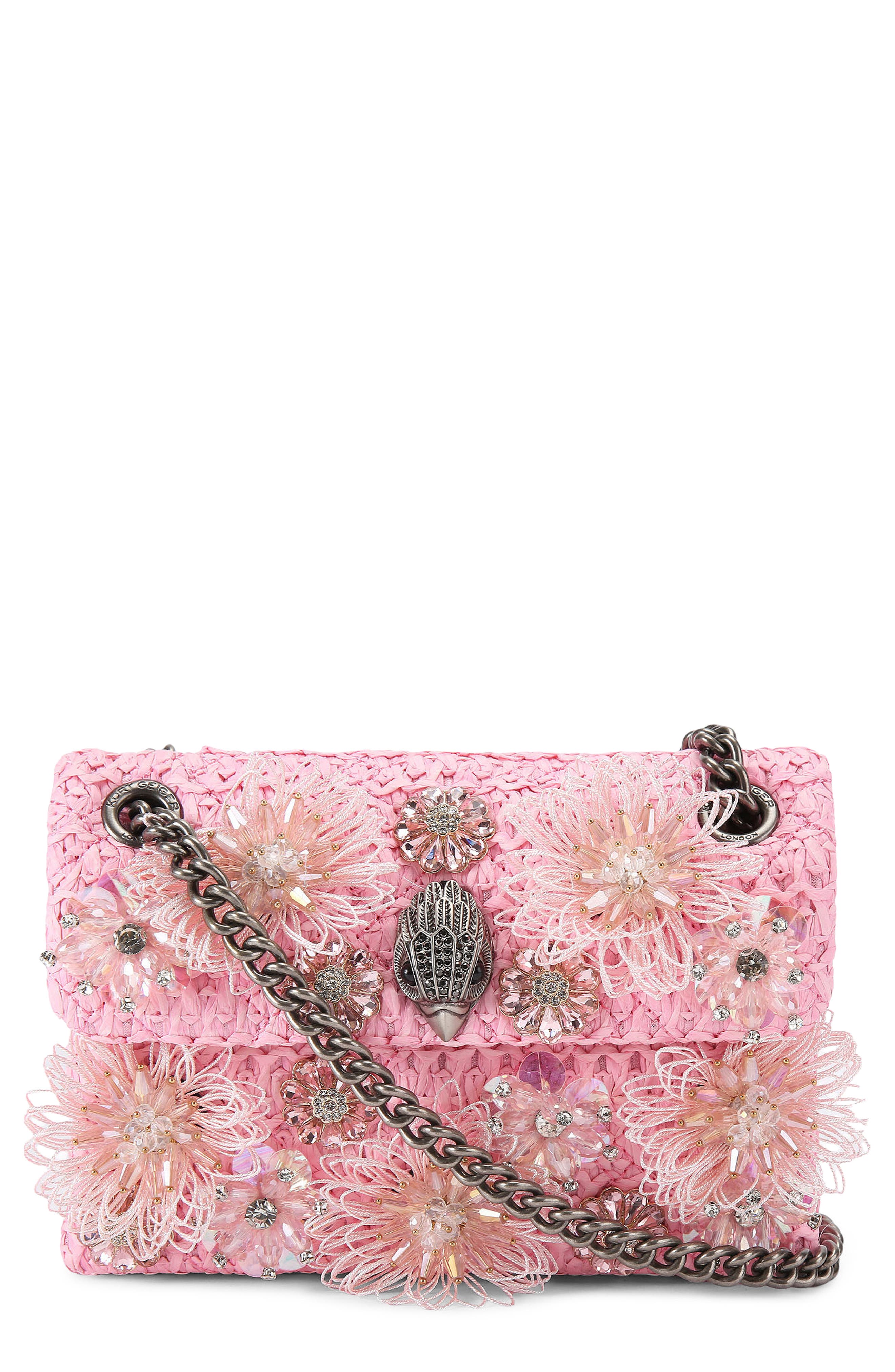 Kurt Geiger London Mini Kensington Raffia Convertible Shoulder Bag, Main, color, Pink