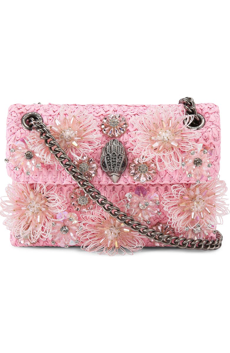 Kurt Geiger London Mini Kensington Raffia Convertible Shoulder Bag, Main, color, Pink