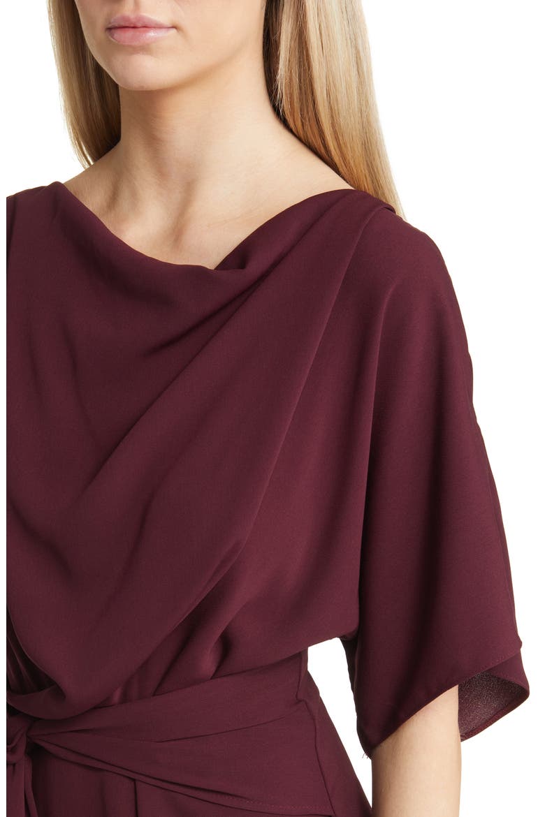 Cowl Neck Tie Waist Dress, Alternate, color, BURGUNDY