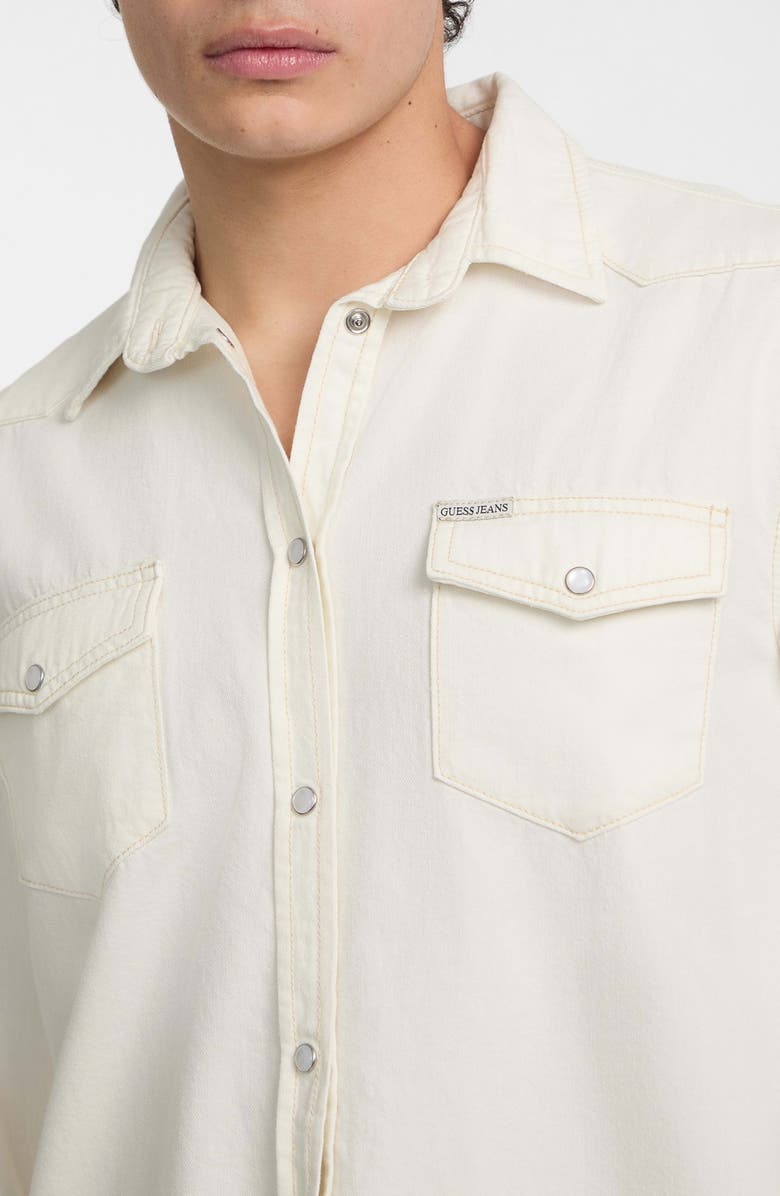 GUESS JEANS Cotton Denim Snap-Up Western Shirt, Alternate, color, Ivory