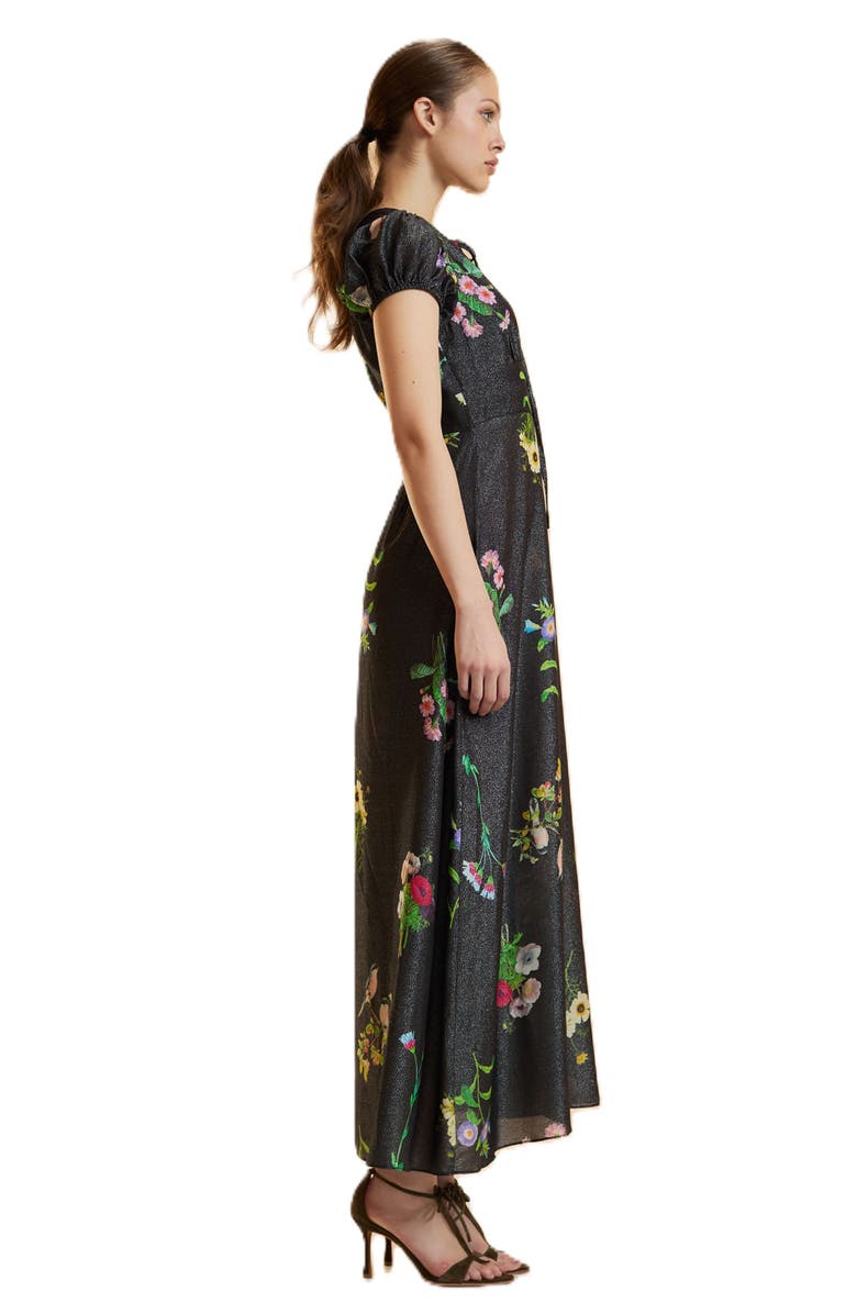 Cynthia Rowley Printed Lurex Midi Dress, Alternate, color, Black Floral