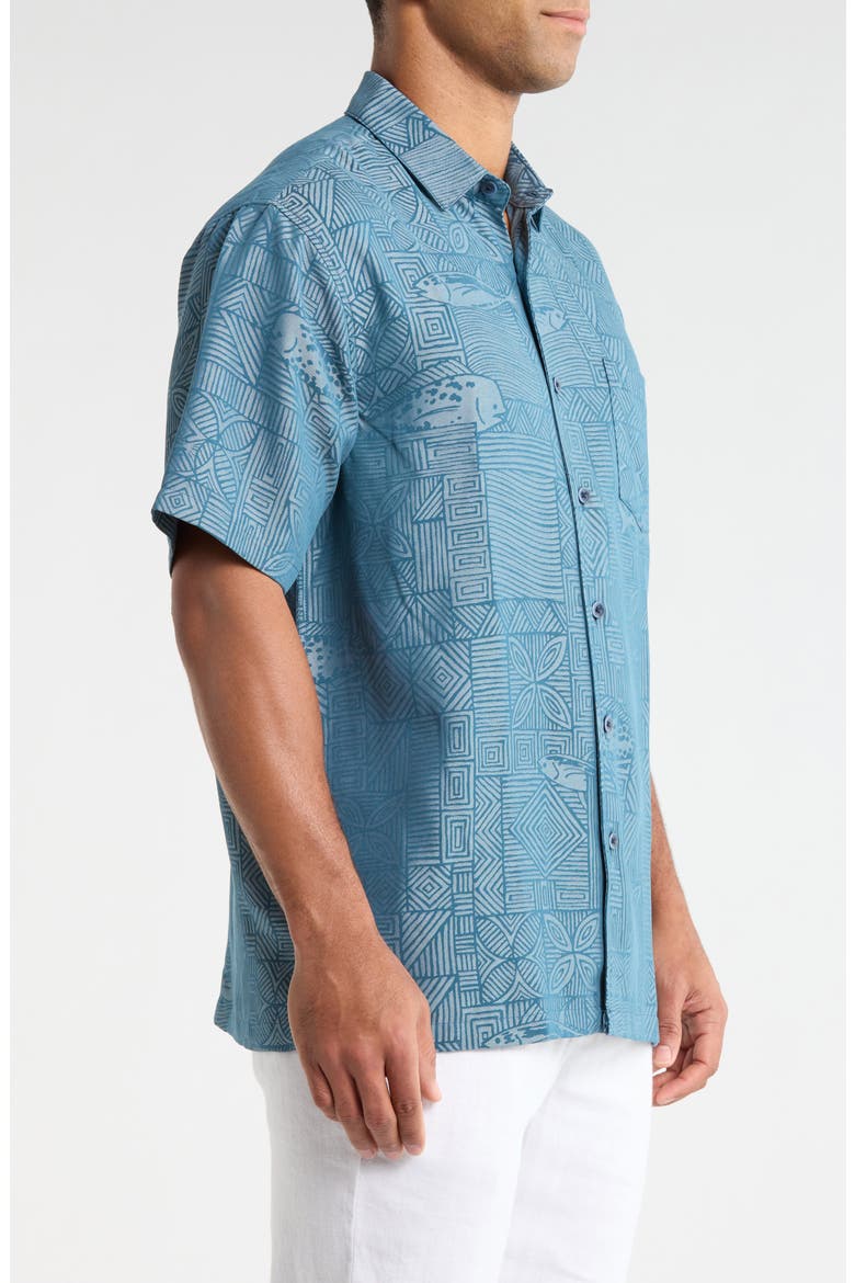 Kapakahi Jacquard Short Sleeve Button-Up Shirt, Alternate, color, SLATE