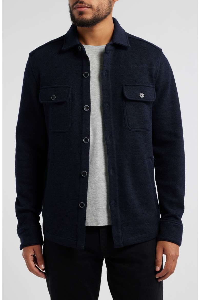 Mezner Wool & Cotton Knit Overshirt, Main, color, NAVY