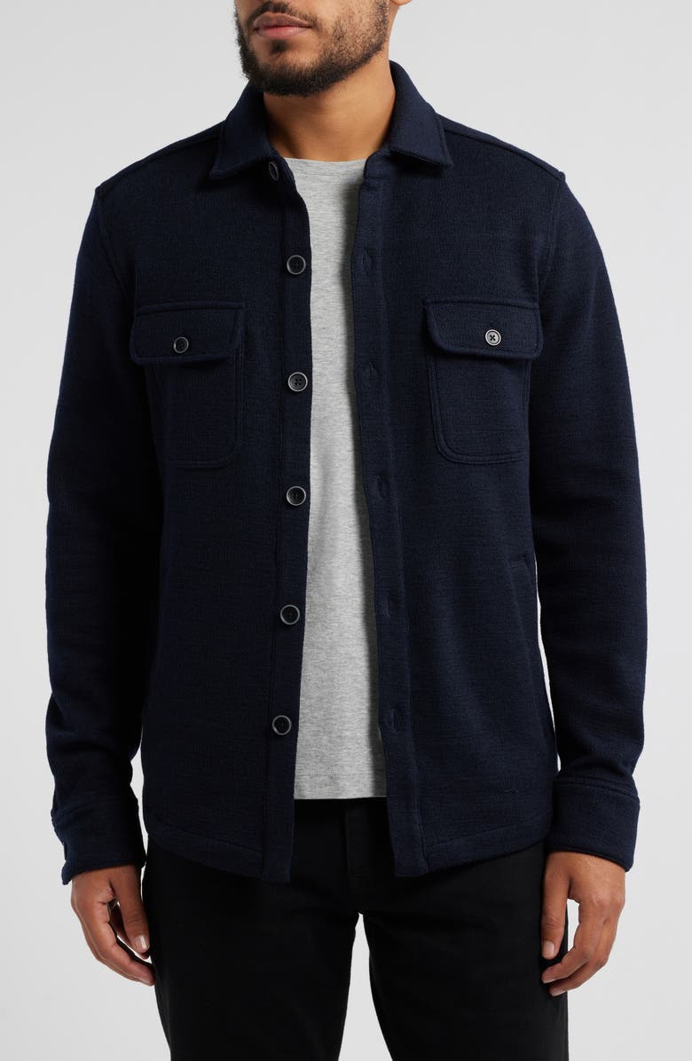 Robert Barakett Mezner Wool & Cotton Knit Overshirt, Main, color, Navy