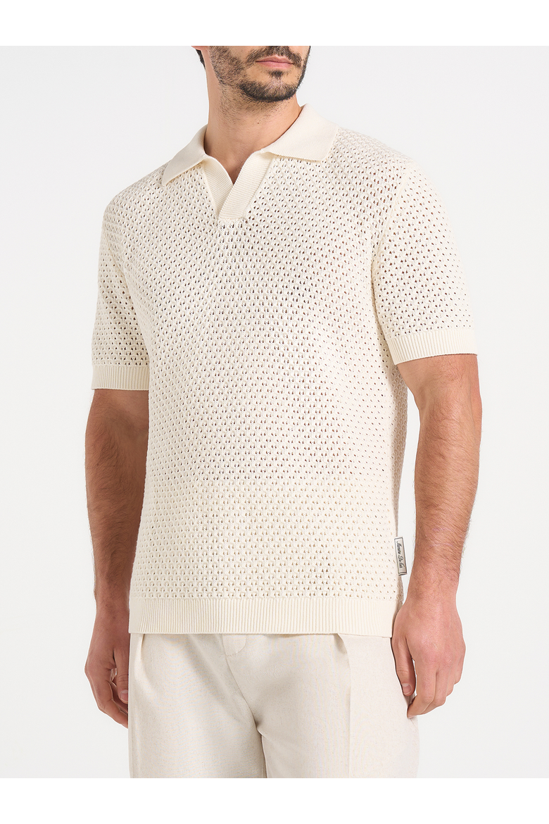Conrad Textured Cotton Knit Polo Shirt, Alternate, color, Cream