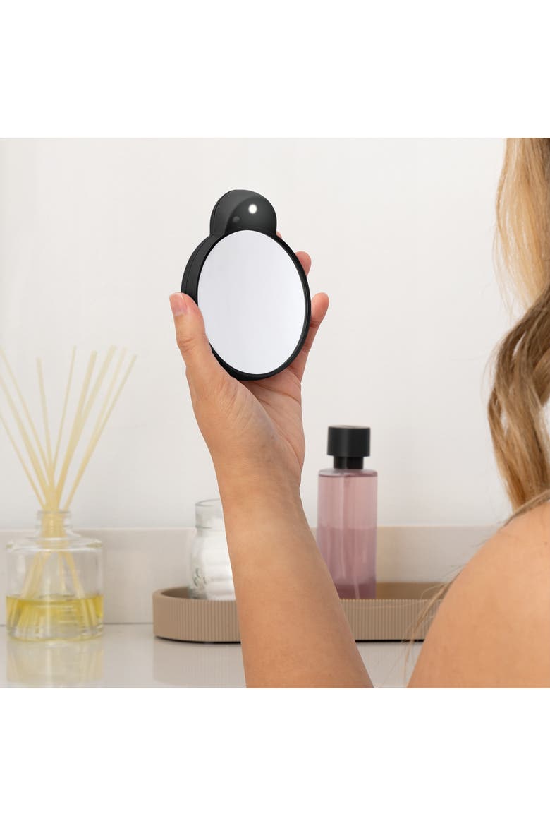 Lighted Compact Mirror with 15X Magnification & Retractable Suction Cups, Alternate, color, Black