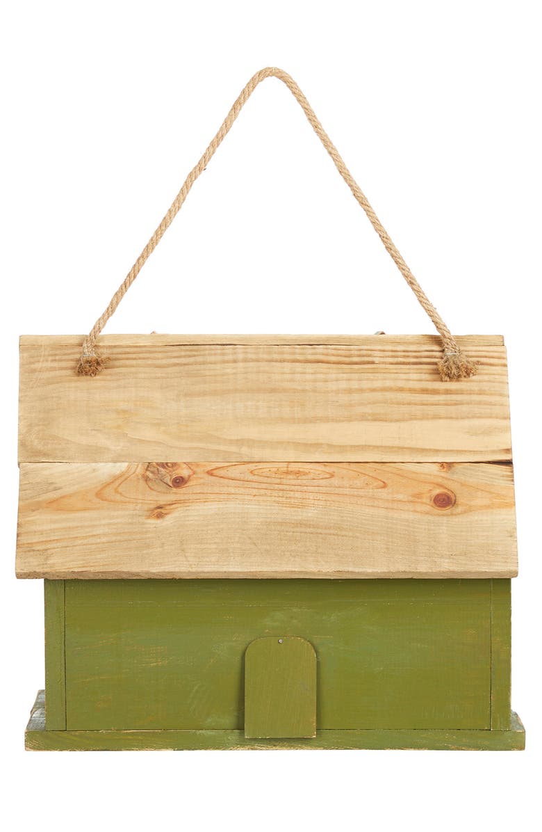 Glitzhome 14.25"L Oversized Distressed Solid Wood Cottage Birdhouse with Natural Wood Roof, Alternate, color, Green
