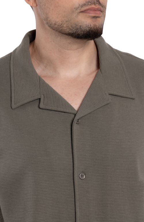 Shop Spring + Mercer Classic Fit Textured Knit Camp Shirt In Dusty Olive