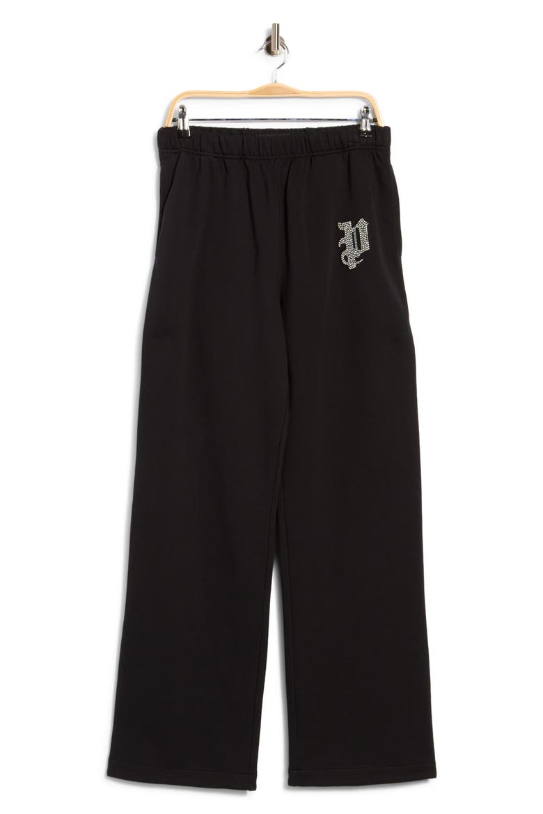 Logo Embellished Cotton Fleece Pants, Alternate, color, BLACK