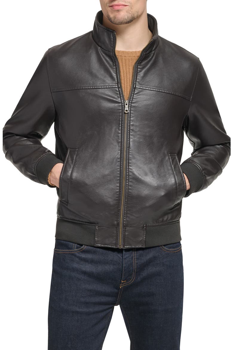 Faux Leather Bomber Jacket, Alternate, color, BLACK