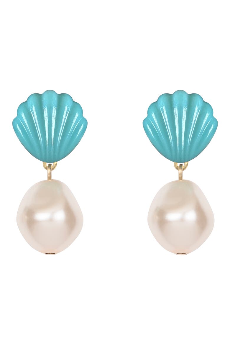 Nori Turquoise Shell & Faux Pearl Drop Earrings, Main, color, TURQUOISE