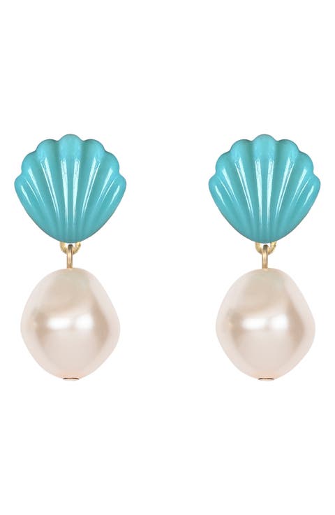 Nori Turquoise Shell & Faux Pearl Drop Earrings
