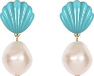 Jennifer Behr Nori Turquoise Shell & Faux Pearl Drop Earrings