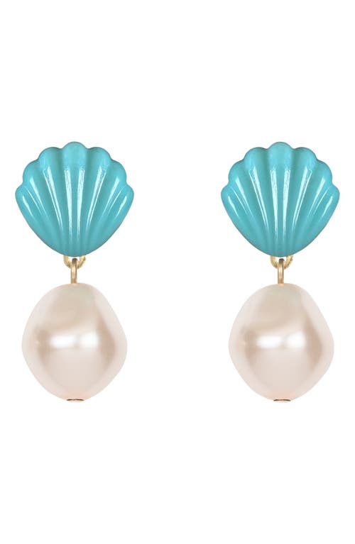 Jennifer Behr Nori Turquoise Shell & Faux Pearl Drop Earrings In Metallic