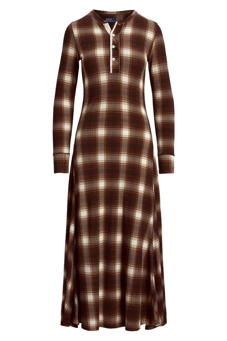 Plaid Long Sleeve Cotton Waffle Maxi Dress, Alternate, color, WINTER SHADOW PLAID