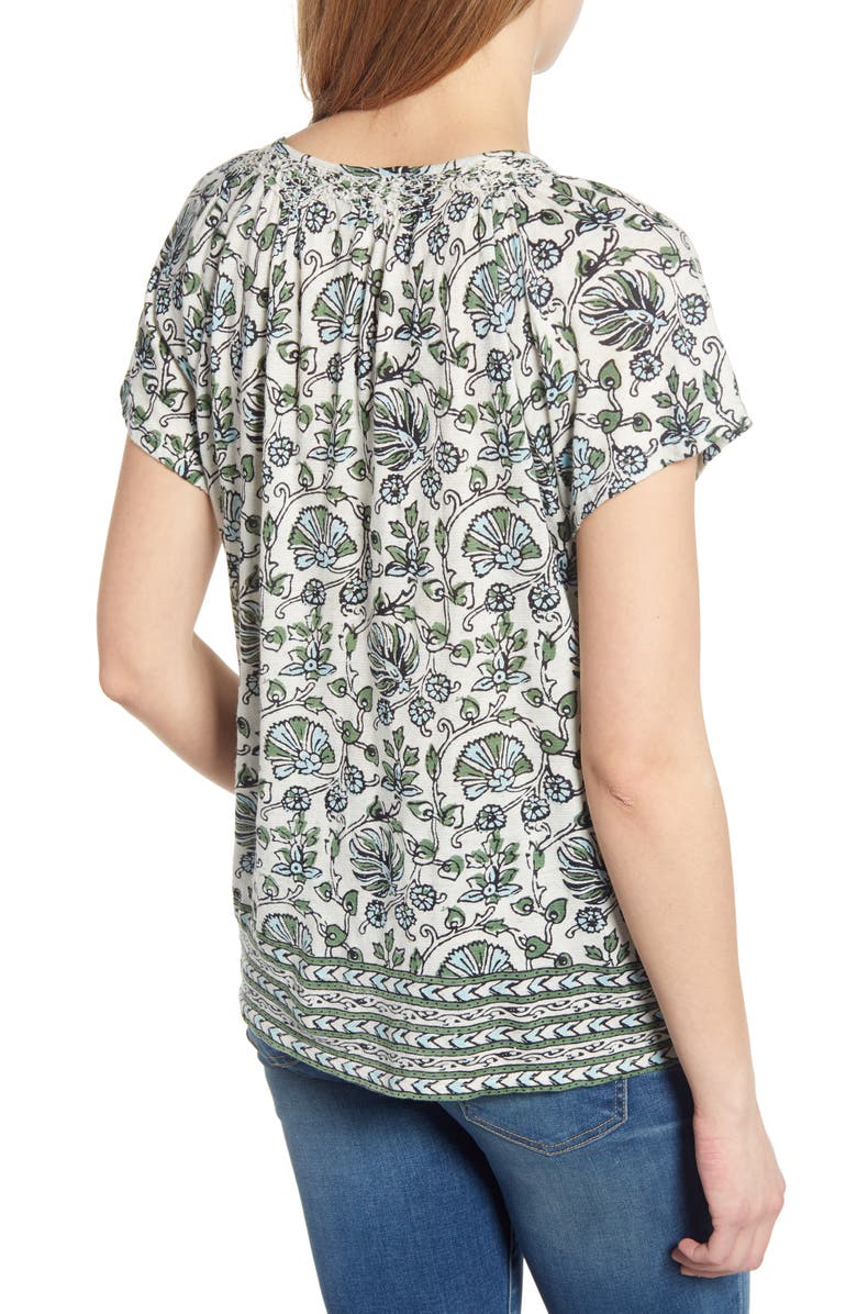 Lucky Brand Border Print Smocked Top, Alternate, color, 