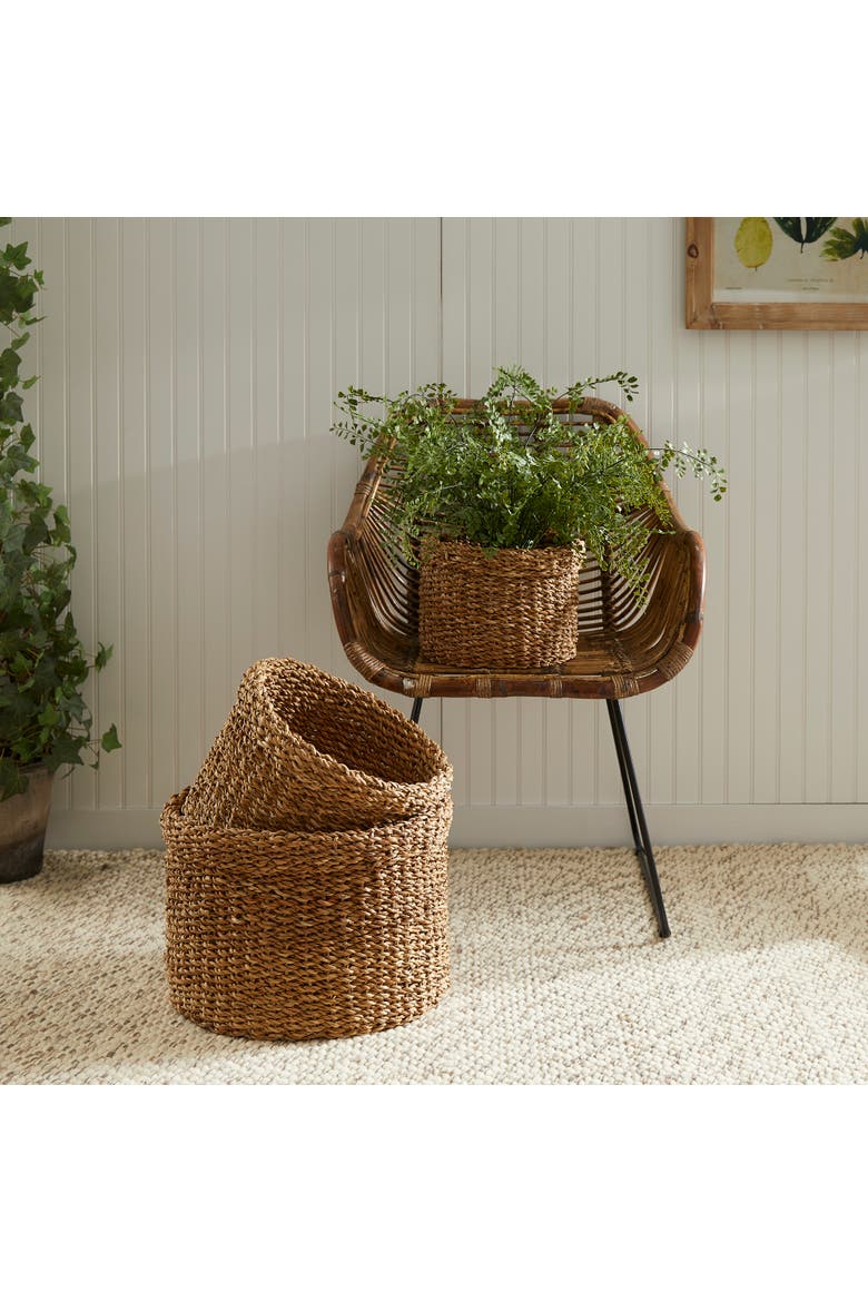 Seagrass Round Baskets With Cuffs Set of 3, Alternate, color, Beige