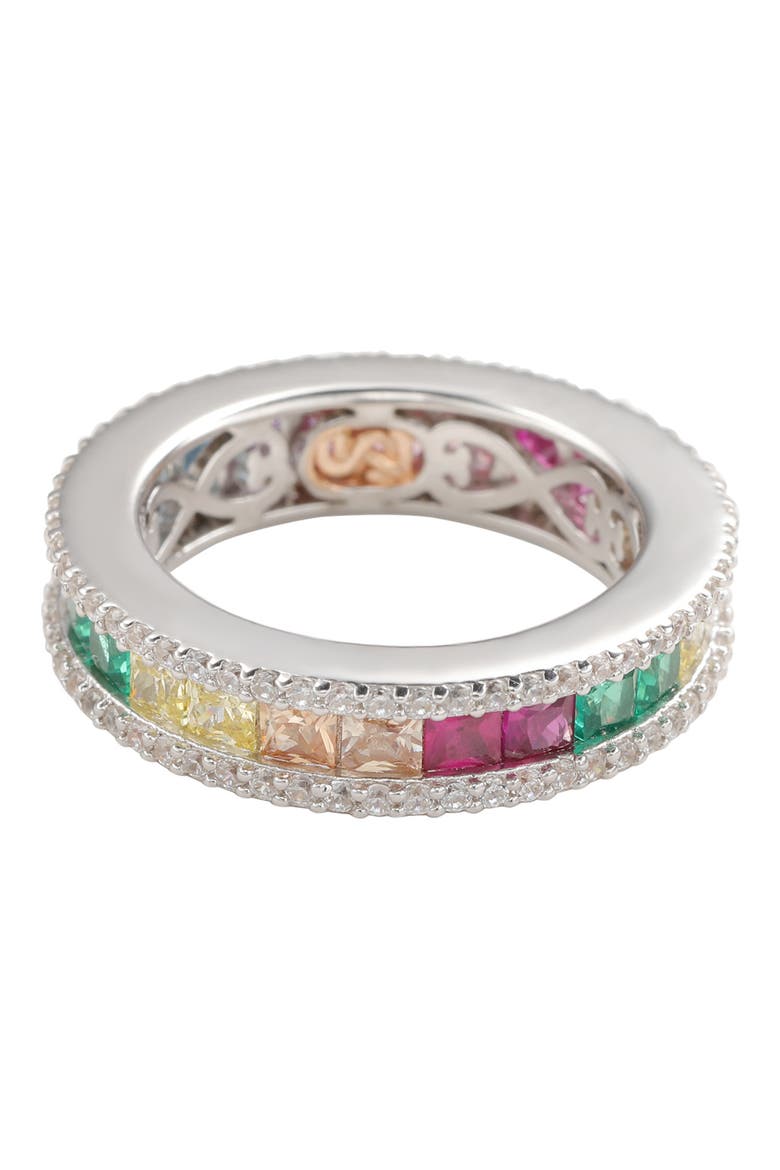 Sterling Silver Rainbow Princess Cut Cubic Zirconia Band Ring, Main, color, RAINBOW