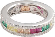 SUZY LEVIAN Sterling Silver Rainbow Princess Cut Cubic Zirconia Band Ring