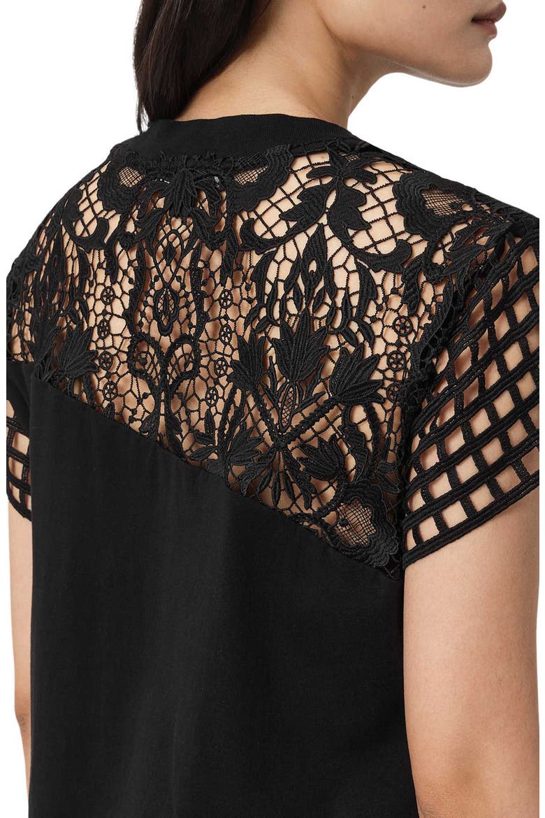 Zala Asymmetric Crochet Dress, Alternate, color, BLACK