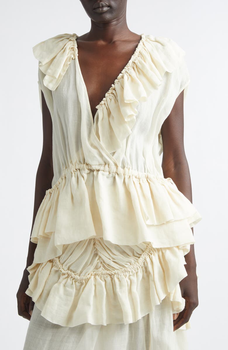 Dries Van Noten Ruffled Mousseline Top, Alternate, color, Ivory