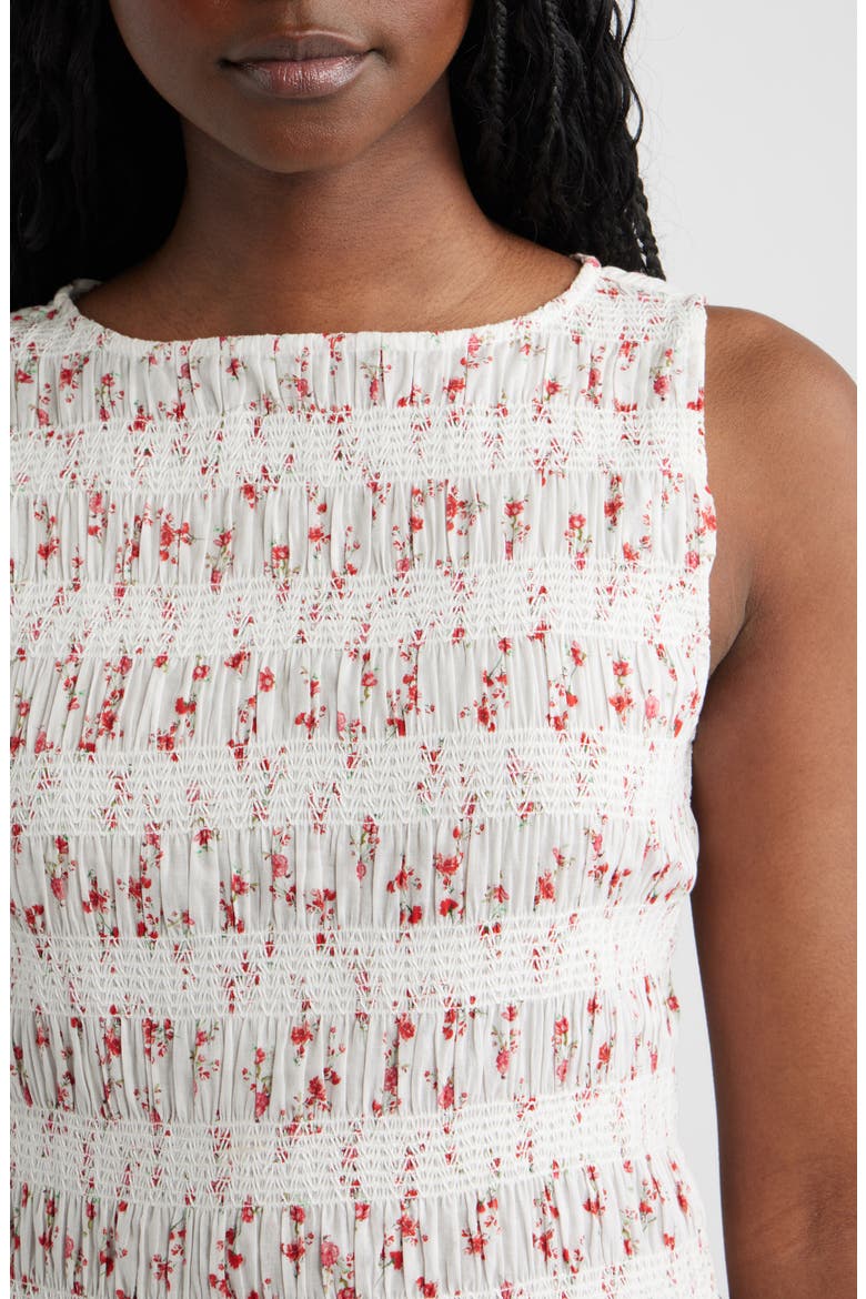 Kane Floral Smocked Cotton Tank, Alternate, color, ROUGE ROMANTIC