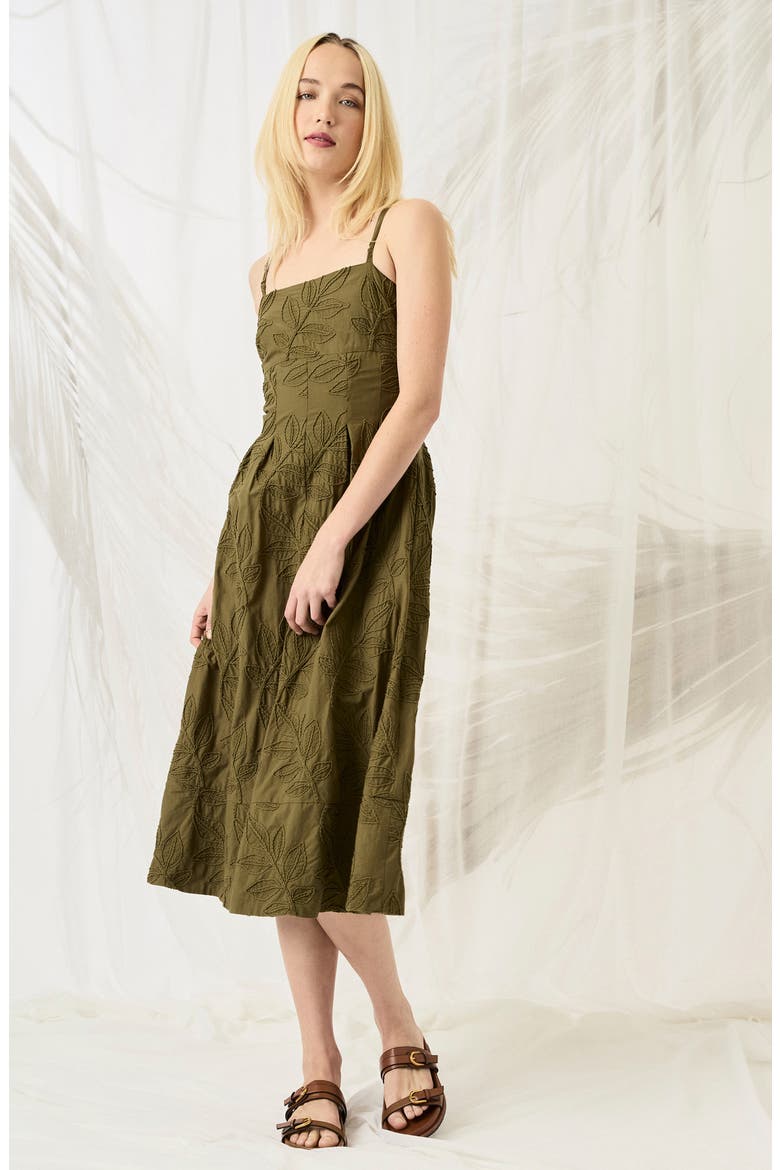 Embroidered Cotton A-Line Sundress, Alternate, color, CAPULET OLIVE