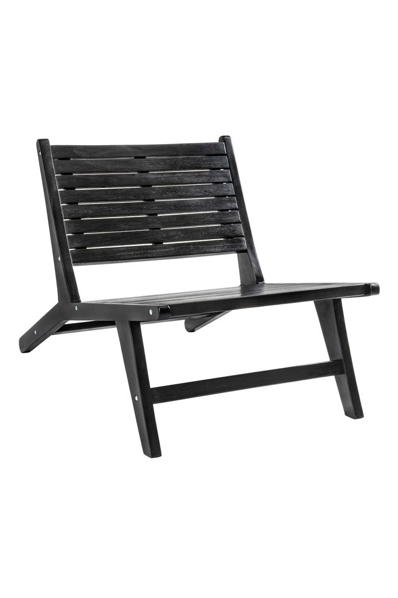 Leo Modern Solid Indonesian Wood Armless Outdoor Lounge Chair, Slatted Low Profile Seating for Patio, Porch or Garden, Main, color, Black