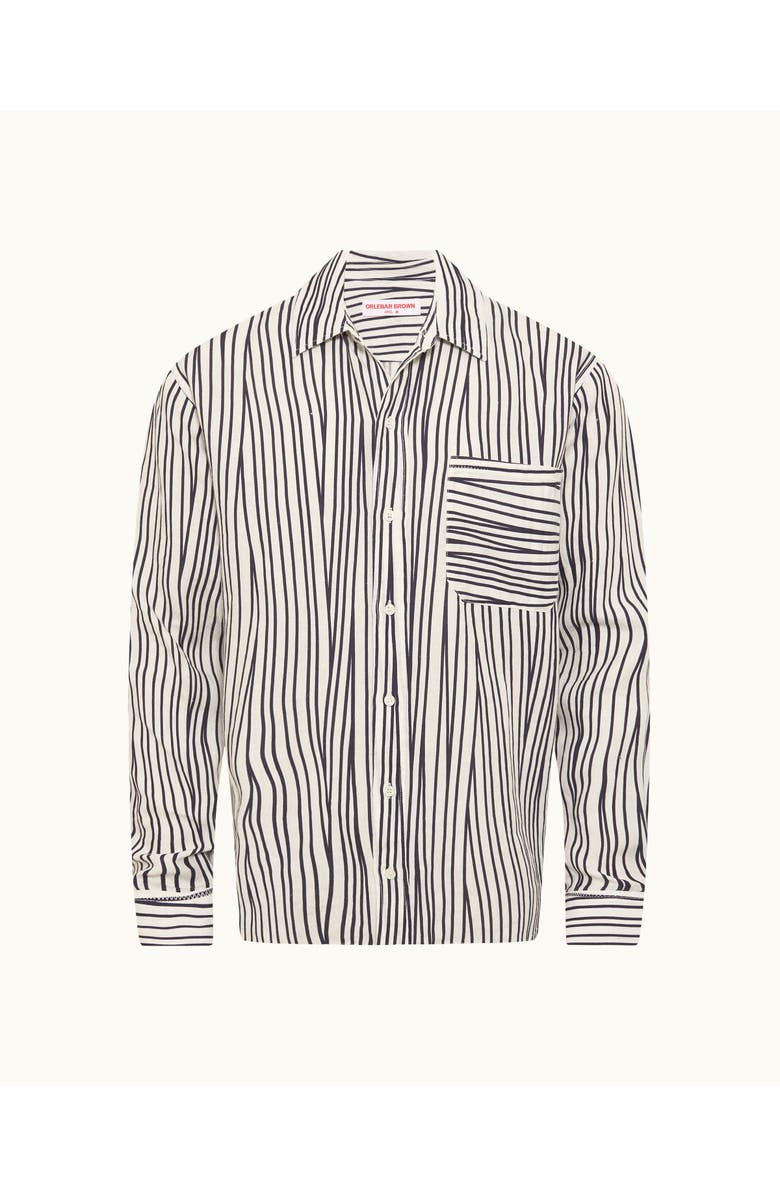 Orlebar Brown Grasmoor Linen Relaxed Fit Linen Stripe Shirt, Main, color, White Sand/Night Iris