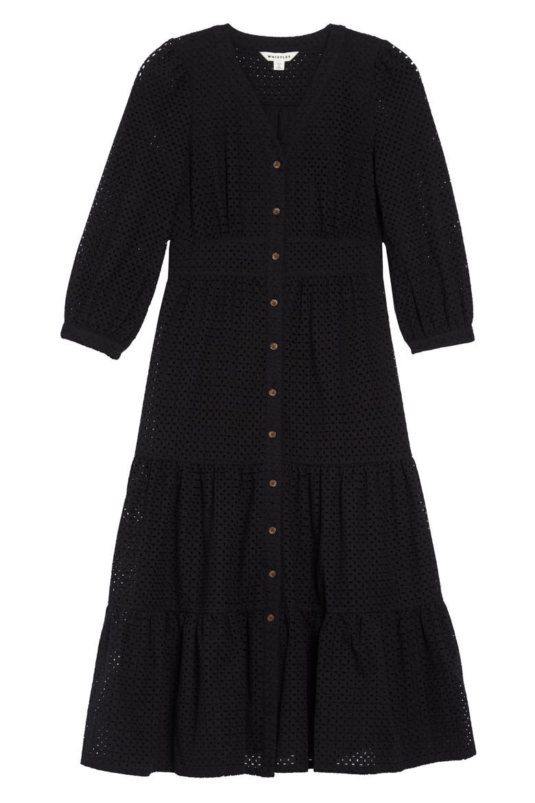Sara Eyelet Midi Dress, Main, color, BLACK